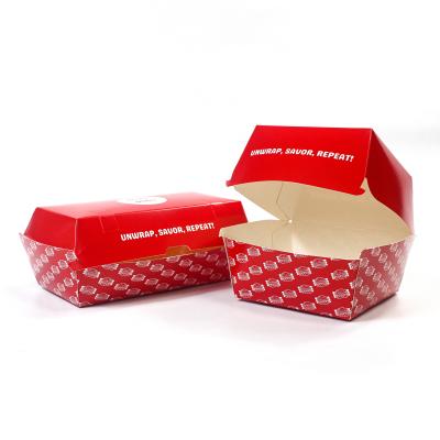 China Disposable Kraft Paper Fast Food Burger Packaging Box With Varnishing Printing en venta