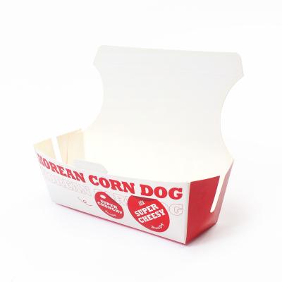 China Custom Logo Printing Paper Packaging Hot Dog Tray Takeaway Food Container Box Food Packing en venta