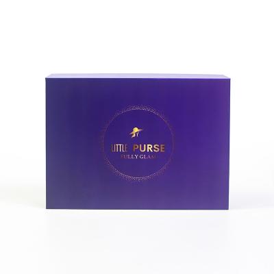 China Custom UV Printing Gold Stamping Luxury Purse Paper Purple Lid And Base Gift Box for sale