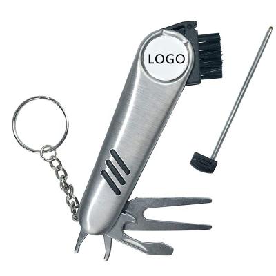 China Stainless Steel 6 in 1Golf Digging Repair Tool Pen Knife Spike Wrench Multi-Functional Golf Ball Marker Brush Golf Accessory for sale