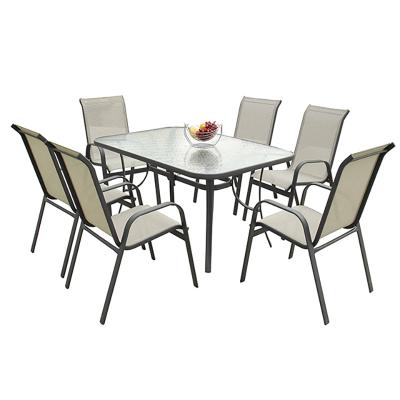 China Weather Furniture China Manufacturer Morden Garden Comfort Outdoor Patio 7Pcs Sling Chair and Table Dining Set for sale