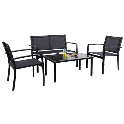 China Modern 4 Piece Patio Set Outdoor Conversation Furniture Set Black Bistro Set With Loveseat for sale