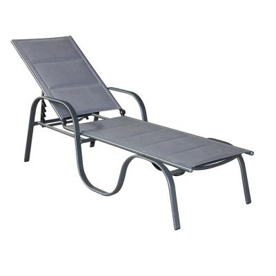 China Outdoor Folding Weather Furniture Durable Aluminum Stackable Textile Poolside Folding Bed Padded Garden Lounge for sale