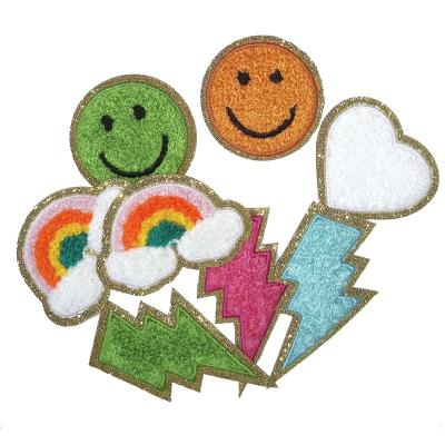 China Sustainable Wholesale Cute Embroidered Patches Sew On Glitter Letter Smiley Face Patch For Bag for sale