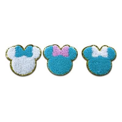 China Sustainable Hot Selling Custom Embroidered Chenille Heart Patches Bag Stick On Glitter Mouse Patches Iron On for sale