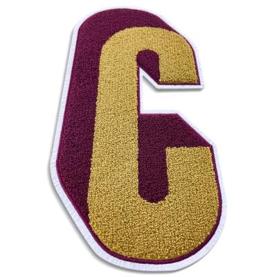 China Sustainable Custom Tshirt Logo White Chenille Patch Letter Embroidery Logo Clothing Patches For Hoodies for sale