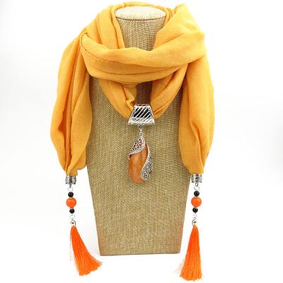 China Fashionable Cotton Cross Plain Winter Ladies Dangle Scarf With Jewels for sale