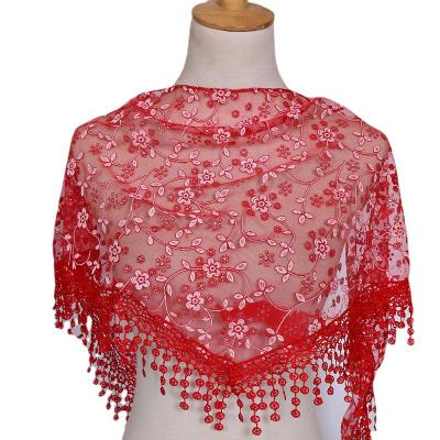 China Summer Korean Lace Polyester Style Triangle Neck Tassel Hollow Scarf for sale