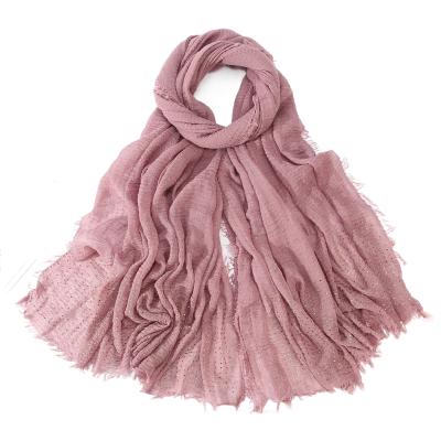 China Fashionable Pleated Single Pleat Cotton Women Hijab Shawls With Stone for sale