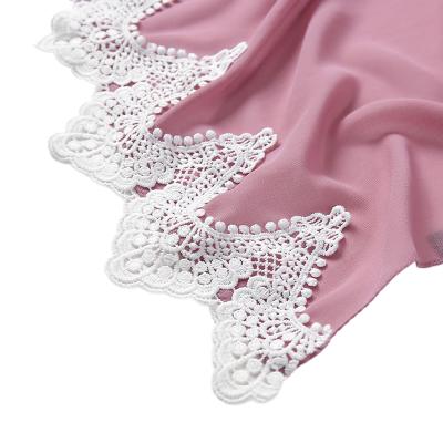 China 2021 New Fashion Chiffon Arab Hijab Lace Muslim Scarves for sale