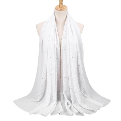 China Hot Selling Simple Chiffon Chiffon Scarf Hijab Pashmina Shawl With Crystals for sale