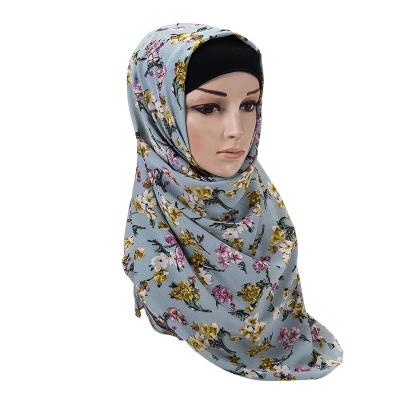 China 2021 New Chiffon Flower Chiffon Silk Printed Hijabs Head Scarf Long for sale