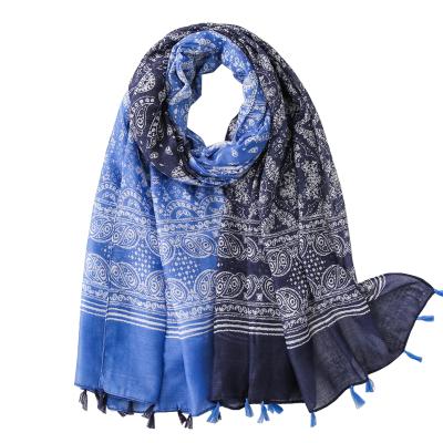 China Polyester Spring Summer Cotton Printed Scarf With Tassel Hijab For Women for sale