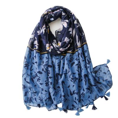 China Custom printed polyester pashmina scarf women summer head scarf hijab with tassel for sale