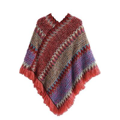 China New Trendy Fashion Women's Cashmere Knitted Rainbow Ladies Ponchos For Winter for sale