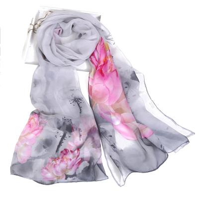 China Silk Summer Hot Sale Soft Floral Logo Printed Silk Scarf Women for sale