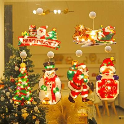 China PVC Hanging Cup Lights Warm White Santa Snowman Modeling Window Suction Led Decorative Christmas Holiday Lights for sale