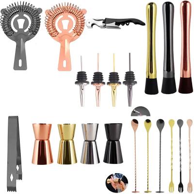 China Viable Stainless Steel Cocktail Strainer Ice Filter Bar Strainer Tong Spoon Jigger Pourer Muddler Corkscrew Wine Bartender Tool for sale