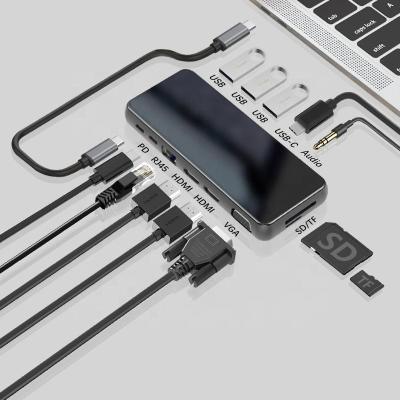 China Custom Type-C Hub Type C Aluminum Alloy OEM USB Docking Station With USB-C Charger Power Supply Hd-mi+usb3.0+pd At Home usb adapter for surfacepro for sale