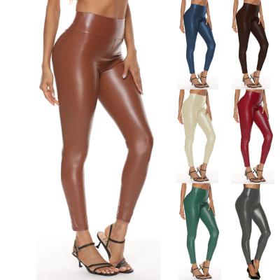 China 2022 New Autumn Winter Women's Waist PU Leather QUICK DRY Pants High Elastic Solid Color Casual Pants for sale