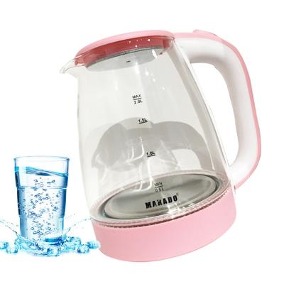 China 360 Degree Rotation Base Most Popular Glass Body Electric Kettle 2L 1500W Electric Water Kettle Glass Body Design For Home Appliance for sale