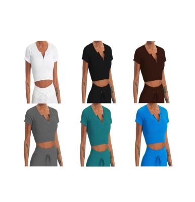 China Yoga Fitness Breathable Slim Fit Short Sleeve Yoga Top Seamless Crop Top for sale