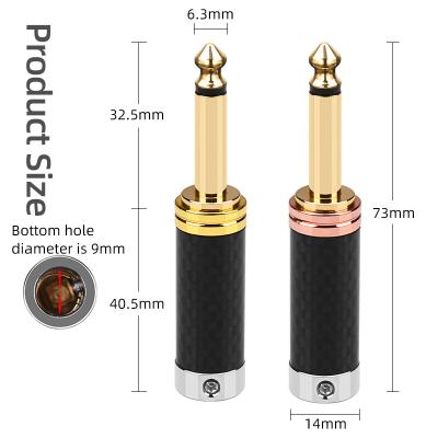 China Gold plated plug 4pc 6.5mm ATAUDIO plug core connector jack 6.5mm connector microphone amplifier connector mono gold plated carbon fiber fiber for sale