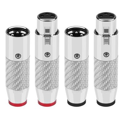 China 4PCS High-Fidelity XLR Plugs High End Rhodium-Plated Carbon Fiber Male and XLR Female Connectors for PA Carbon Fiber AUDIO Silver Rhodium Plated for sale