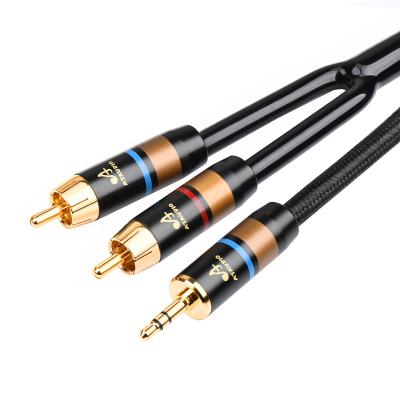 China Hi-Fi 6N Car OFC 3.5 mm to 2rca Audio Cable Hi-Fi Phone Computer to Amplifier Audio Cable 3.5 to dual rca cable for sale