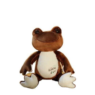 China New Custom Plush Kids Toys Chinese OEM 33x28cm Soft Stuffed Boa Using Crown Gold Green Big Eyes Frog Plush Toy for sale