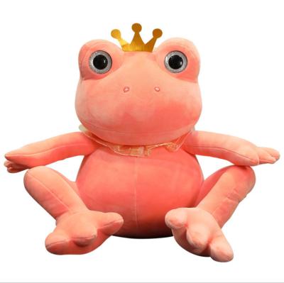 China Plush Promotional Best Selling 30/50/70 cm Custom Stuffed Soft Boa Wearing Crown Gold Rose Stuffed Big Eyes Soft Frog for sale