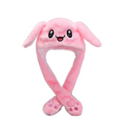 China 2019 NEW Cute Pink Rabbit Ears Hat Easter Gift Plush Rabbit Movable Plush Ear Long for sale