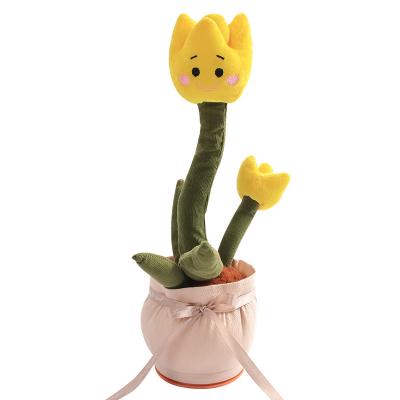 China Free shipping plush sample manufacturer direct singing dancing cactus toys soft yellow tulip electric music dancing flower toys for sale