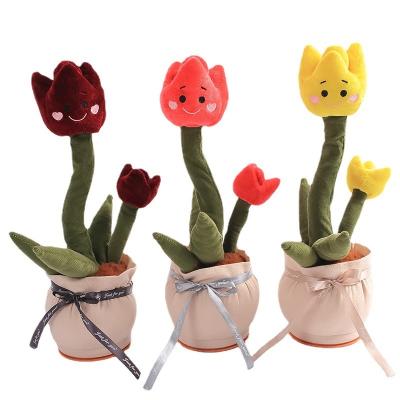 China Free Shipping Low MOQ Sample Singing Dancing Cactus Plush Toys Soft Tulip Dancing Flower Electric Toy for sale