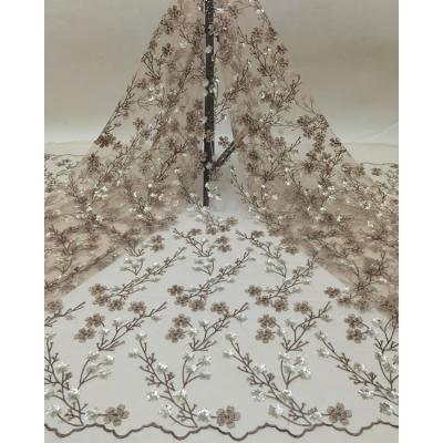 China New Style Viable High Quality Dress Dresses Lace New Style Floral Embroidered Sequin Fabric Factory Direct Selling Embroidery Tulle Sequin Fabric New for sale