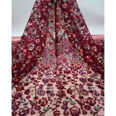 China New Style Viable High Quality Dress Dresses Lace New Style Floral Embroidered Sequin Fabric Factory Direct Selling Embroidery Tulle Sequin Fabric New for sale