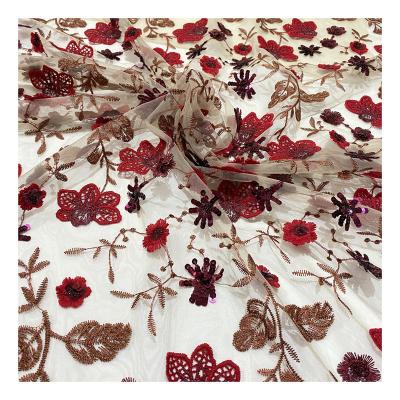 China New Style Viable High Quality Dress Dresses Lace New Style Floral Embroidered Sequin Fabric Factory Direct Selling Embroidery Tulle Sequin Fabric New for sale