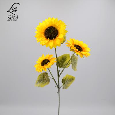 China High Quality Natural Touch Artificial Flowers Big 3 Heads Sunflower For Home Decoration for sale