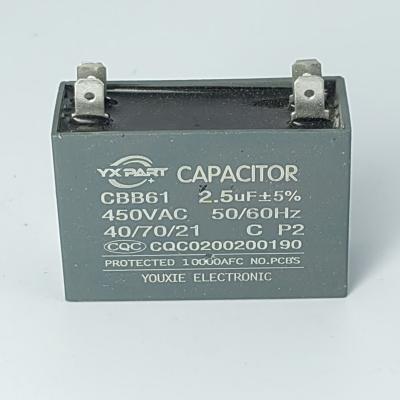 China CBB61 Single Phase Home Capacitor With Terminals 4 PIN Run Capacitor 450VAC For Air Conditioner Fan Gray Color for sale