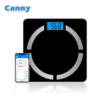 China Plastic ABS + Tempered Glass Platform Canny Blue-tooth Scale Weighing Scale Body Fat Digital Bathroom Scale for sale