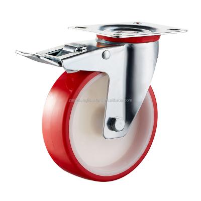 China PIVOT 4inch PU Caster Wheel Top Plate Swivel Red Industrial Caster Cart Wheel With Lock for sale