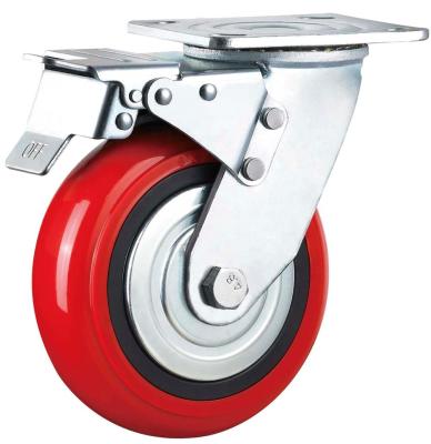 China Flat Free Heavy Duty Caster Wheel Hardware Handling Swivel With Brake Core Plastic PU 8 Inch Toolbox Wheels for sale