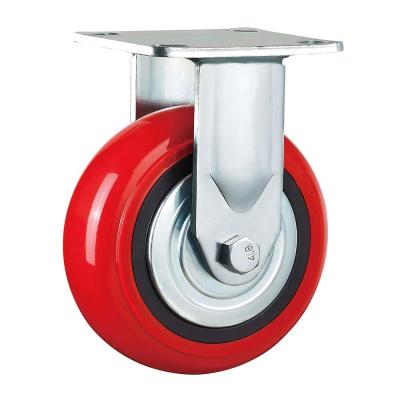 China Polyurethane Flat Caster Freewheel On Poly Hub 5 Inch Fixed Plate Heavy Duty Caster Wheel for sale