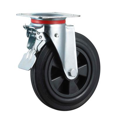 China Flat Free Rubber Caster Wheels 200mm With Brake 8inch Plastic Rim Swivel Wheels For 660L Garbage Bins for sale