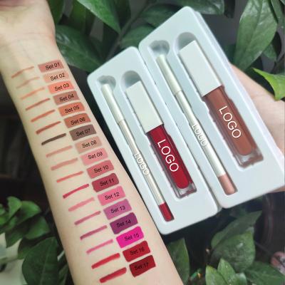 China Waterproof Liquid Lipstick Kit 50 Colors Cosmetics Cruelty Makeup Kit Private Label Liner Matte Lip Gloss Free Shimmer Kit for sale