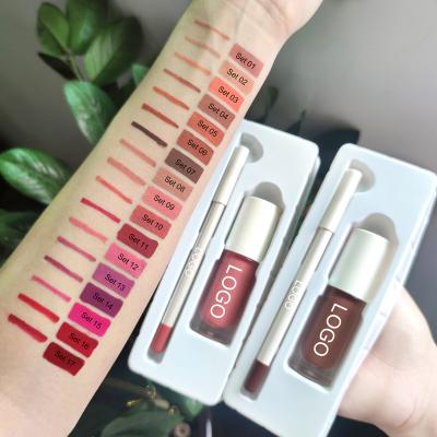 China Waterproof 2 in 1 Waterproof Matte Lipstick Set Makeup Cosmetics Lipstick Kit Long Lasting Matte Liquid Lipstick Lipliner Set for sale