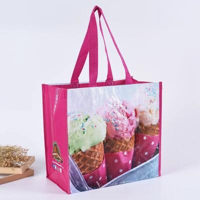 China Wholesale Promotional Cute Design PP Woven Ice Cream Bag Recyclable Laminated Shopping Bag China for sale