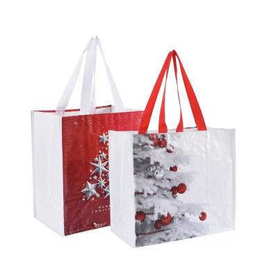 China Recyclable White Color Merry Christmas Type Green PP Woven Sack For Garbage for sale