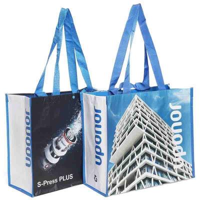 China Recyclable wholesale handled style pp laminated rpet shopping bag with custom logos for sale