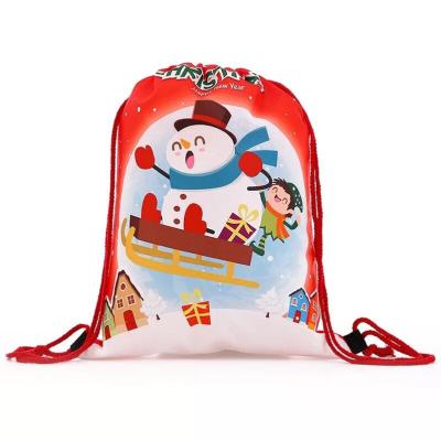 China 210d /210t Polyester Recyclable Custom White Drawstring Sublimation Bag Sturdy Santa Bags for sale